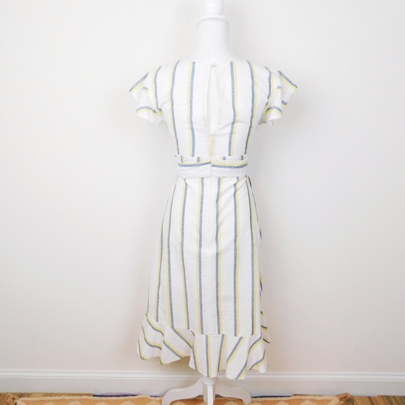 JOA White Striped Faux Wrap Fit & Flare Dress - Picture 5 of 7